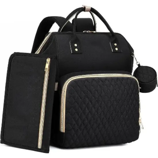 Itopfox Large Waterproof Diaper Backpack with Changing Pad, Pacifier Case, 16 Pockets, Insulated Bottle Holders, Stroller Straps, Black image {8}