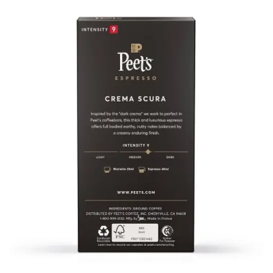 Peet's Coffee Espresso Crema Scura Medium Roast Nespresso Original Line Aluminum Coffee Capsules - 10ct image {1}