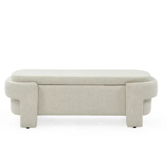 Karen- Large Storage Upholstered Linen Bench With Solid wood legs-Maison Boucle image {2}
