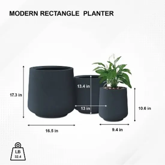 Rosemead Home & Garden 3pc Concrete Outdoor Planter Pot Black image {5}