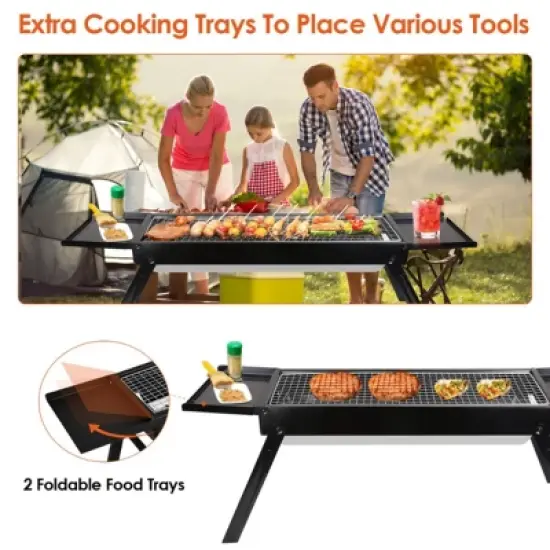 SEVOBAL Grill Cookware Portable Foldable BBQ Griddle, Compact Hibachi-Style with Charcoal Drawer for Camping, Outdoor Cooking, Black, 34.25"*8.85"*12" image {2}