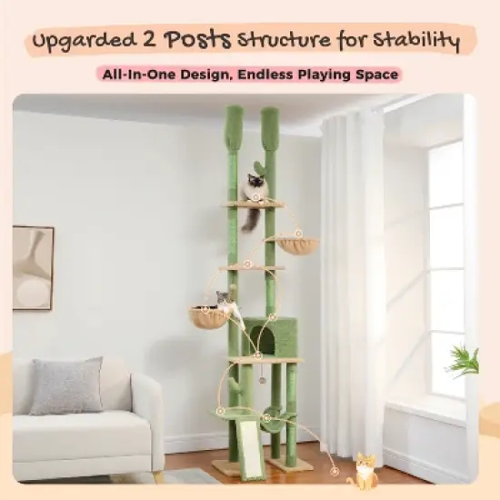 DOMETOUR Adjustable Height(85-112 Inch) Cactus Cat Tree Cat Tower, 7 Tiers Climbing Activity Center with Cozy Hammocks Cat Condo image {3}