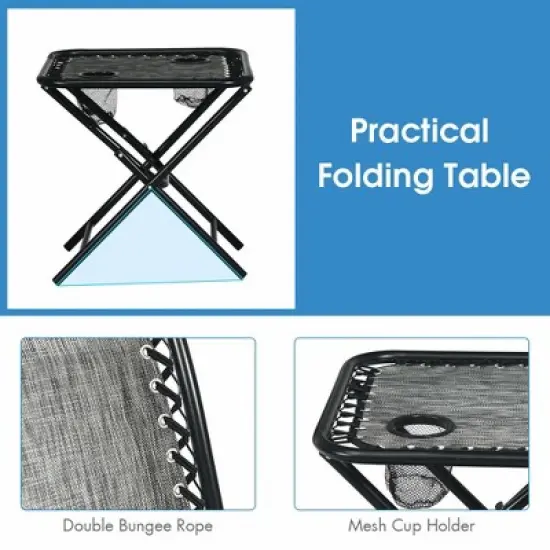 Costway 3PCS Zero Gravity Recliner Lounge Chairs Pillows Table Portable Folding Grey image {9}