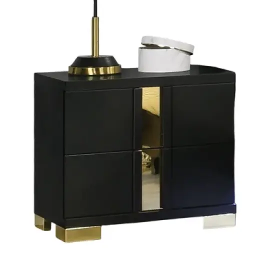 Sapphtopaz Contemporary Nightstand with 2 Drawers Unique Handle Bedside Table with Metal Legs & Acrylic Trim Night Stand for Bedroom,Living Room image {3}