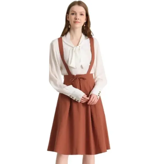 Allegra K Women's Elastic Waist Lace Up A Line Suspender Skirt image {7}