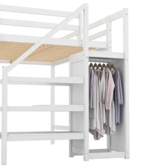 Full Size Loft Bed With Built-in Storage Wardrobe And Stairs-ModernLuxe image {9}
