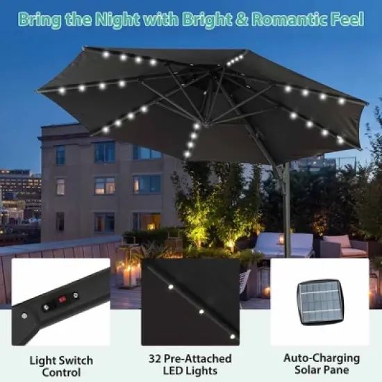 Ainfox 10ft  Outdoor Double-layer Market Umbrella GreyWith Led Lights image {2}