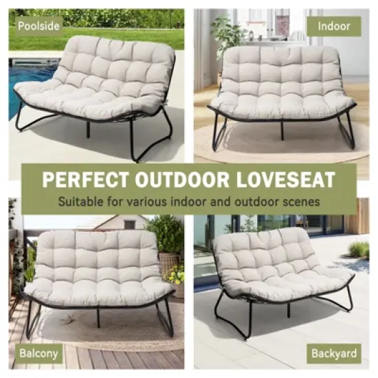 Crestlive Products Outdoor Loveseat 2 Seater , All-Weather Boho Rattan Outdoor Couch with Soft Cushion for Balcony, Poolside, Backyard, Porch image {4}