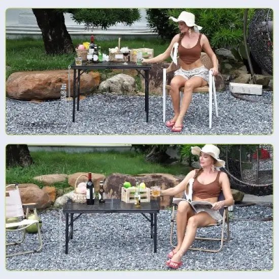Folding Grill Table,Portable Camping Table with Mesh Desktop,Height Adjustable Lightweight Metal Grill Table image {1}