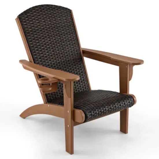 Costway Patio Adirondack Chair with Rattan Padded Seat Wide Armrests & Hidden Cupholder Black/Brown/Gray/White image {10}
