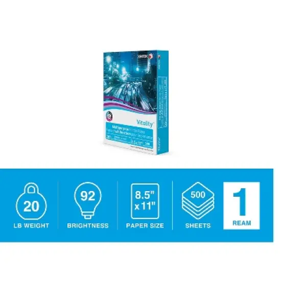 Xerox Vitality 8.5" x 11" Multipurpose Paper 20 lbs. 92 Brightness 500 Sheets/Ream (3R02047PY) image {1}