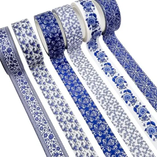 Wrapables Blue and White Porcelain Vintage Floral Chinoiserie Washi Tape Set for DIY, Arts and Crafts, Scrapbooking, Gift Wrapping (12 Rolls) image {3}