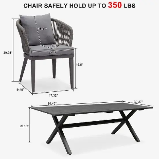 PURPLE LEAF Outdoor Dining Set Patio Aluminium Table and Rope Weave Chairs Included Cushions for Backyard Decor Kitchen image {8}