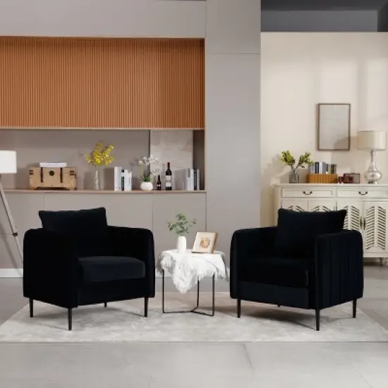 Accent Chair for Living Room, Polyester Comfy Single Sofa Chair Mid-Century Modern Armchair with 1 Pillow and Metal Legs for Bedroom Office Reading image {2}