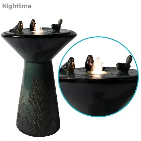 Sunnydaze Gathering Birds Ceramic Outdoor Fountain with LED Lights image {2}