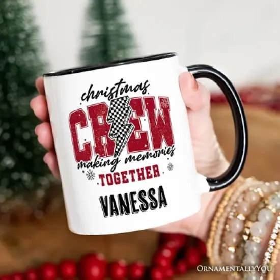 Christmas Crew Making Memories Together Mug, Checkered Lightning Retro Holiday Gift| OrnamentallyYou image {3}