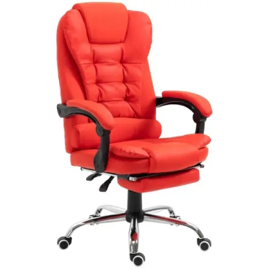 HOMCOM High-Back Executive Office Chair with Footrest, PU Leather Computer Chair with Reclining Function and Armrest, Ergonomic Office Chair, Red image {3}