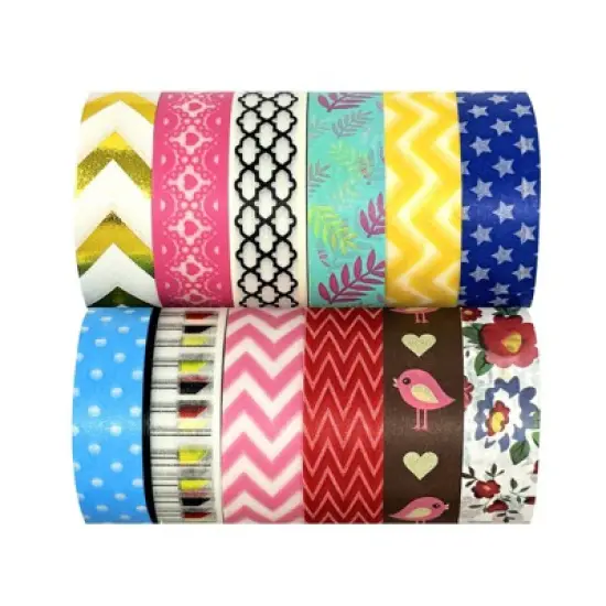 Wrapables Washi Tapes Decorative Masking Tapes, Set of 12 image {27}