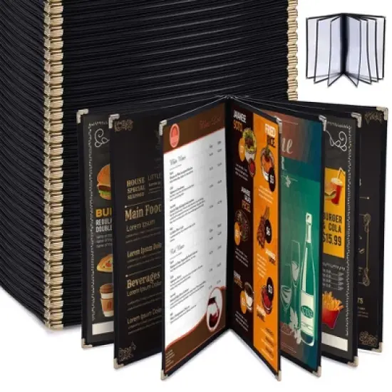 WeChef 30 Pack Menu Covers 8.5 x 14" Book Style Menu Holders 7 Pages 14 Views Restaurant Club Black image {9}