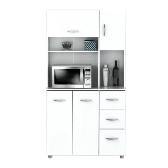 5 Shelves Kitchen Microwave Storage Cabinet White - Inval image {3}