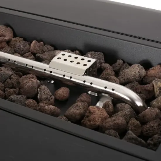 GDFStudio Romar Outdoor 50,000 BTU Rectangular Fire Pit, Dark Gray/Wood Pattern image {6}