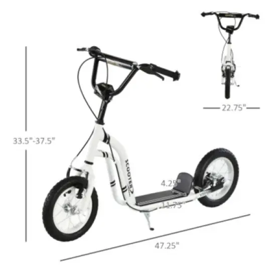 Syemin Kick Scooters Youth Scooter Front and Rear Caliper Dual Brakes Inflatable Front Wheel Ride on Toy for Age 5+, White, 47.25"*22.75"*33.5" image {2}