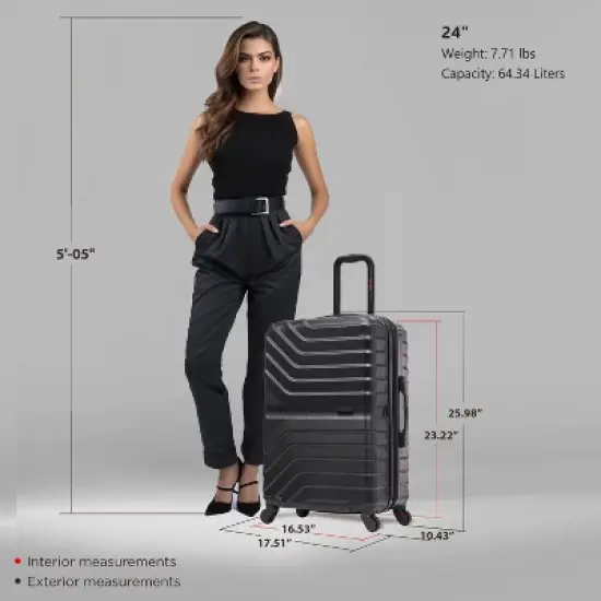 InUSA Aurum Lightweight Hardside Medium Checked Spinner Suitcase - Black image {6}