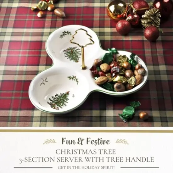 Spode Christmas Tree 3 Section Server with Tree Handle - Divided Serving Tray - Festive Earthenware Tableware for Seasonal Entertaining and Hosting image {1}