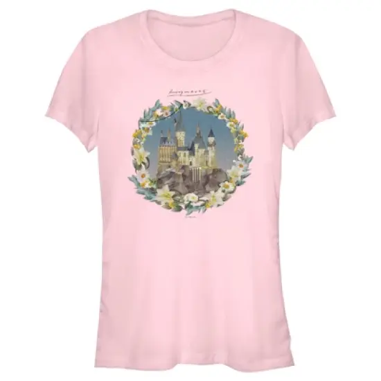 Junior's Harry Potter Floral Wreath Hogwarts T-Shirt image {3}