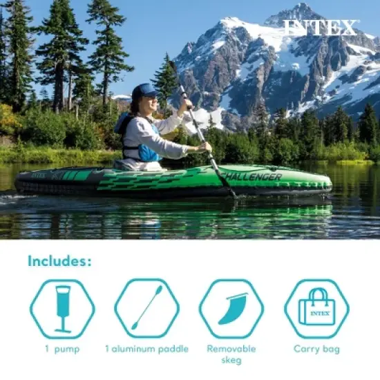 Intex Challenger K1 1 Person Durable Vinyl Streamline Sporty Kayak with Inflatable Seat and Backrest, Oar, Pump, Carrying Bag, and Repair Kit (2 Pack) image {4}