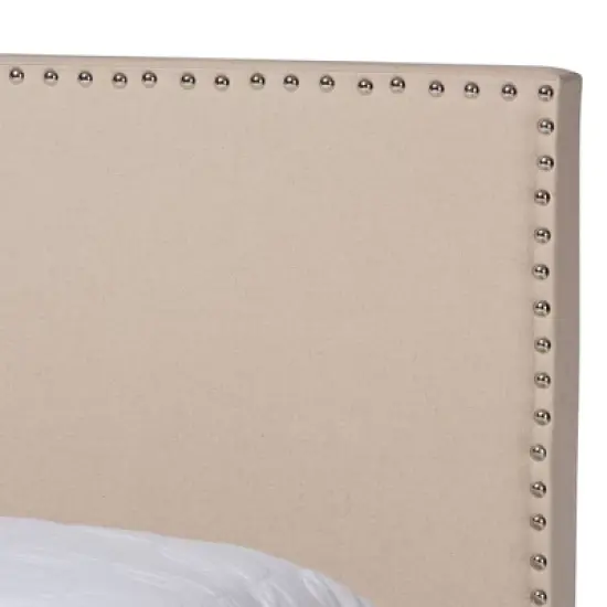 Ramon Linen Panel Bed with Nailhead Trim - Baxton Studio image {3}