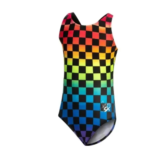 GK Elite Girls' Simone Biles Rainbow Checker Leotard image {8}