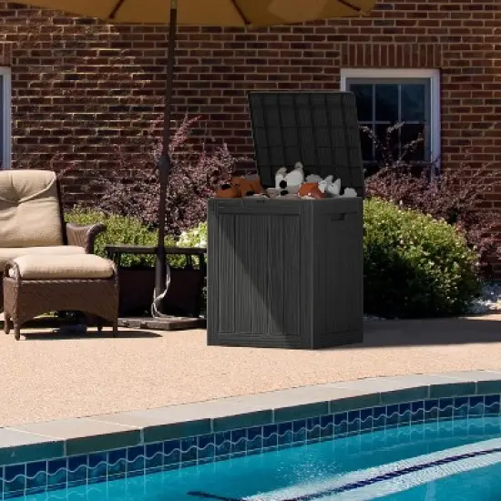 28 Gallon Deck Box, Lockable Waterproof Outdoor Storage Box for Patio, Garden Tools, UV Resistant, Black image {5}