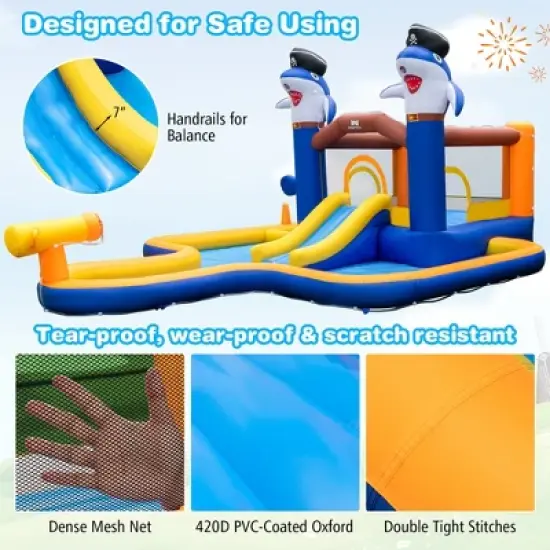 Costway Inflatable Water Slide Park Bounce House Splash Pool Water Cannon with 735W Blower image {5}