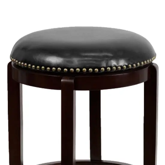 Flash Furniture 24'' High Backless Wood Counter Height Stool with LeatherSoft Swivel Seat image {4}