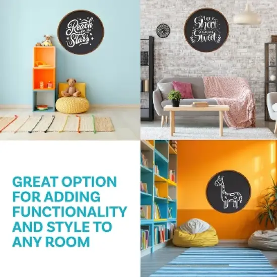 Sunnydaze Round Magnetic Chalkboard for Wall with Pine Frame, Chalk, and Eraser - Rustic Brown image {2}