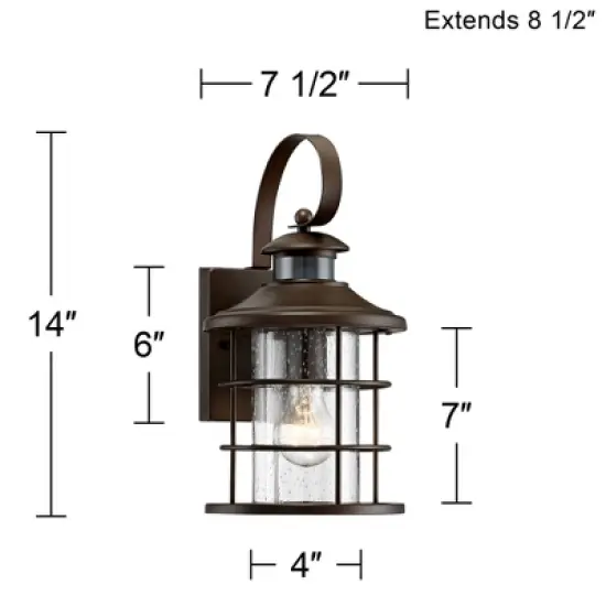John Timberland Coastal Outdoor Light Fixture Oiled Bronze 14" Seedy Glass Lantern Dusk to Dawn Motion Security Sensor for Exterior Porch image {3}