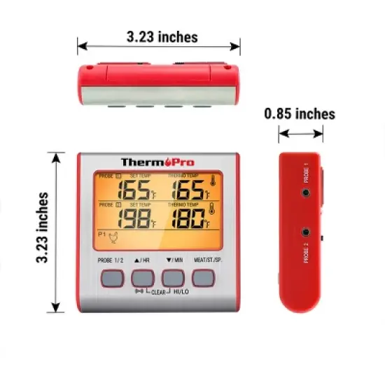 ThermoPro TP17W Digital Meat Thermometer with Dual Probes and Timer Mode Grill Smoker Thermometer with Large LCD Display image {5}