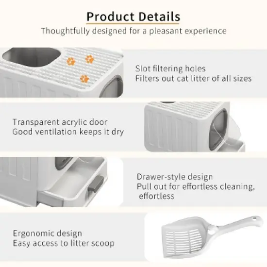 Artloge Extra Large Anti-Splashing Cat Litter Box Portable Enclosed Cat Toilet with Front & Top Entry & Scoop & Lid Drawered image {7}