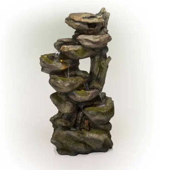 Alpine Corporation 39" 6 Tier Resin Fountain Gray & Brown: Outdoor Electric Water Feature, Weather-Resistant image {6}