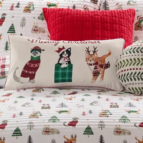 Meowy Christmas Embroidered Pillow - Levtex Home image {1}