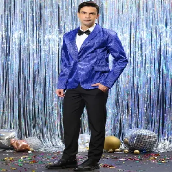 Lars Amadeus Men's Peak Lapel Party Wedding Shiny Sequins Tuxedo Blazers image {3}
