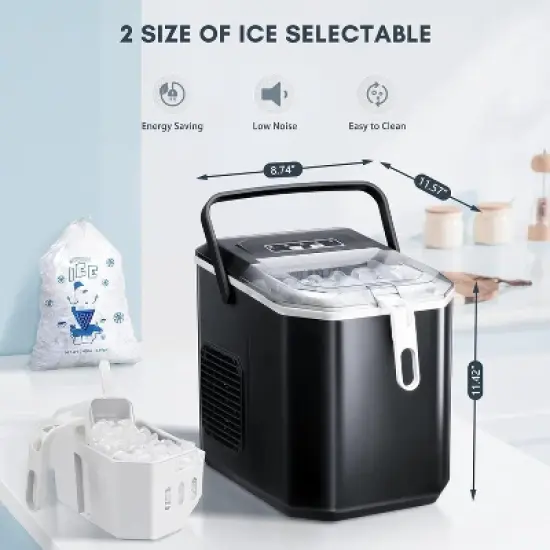 ZAFRO Ice Maker Countertop with Handle, Self-Cleaning Ice Machine, 35Lbs per Day, Chewable&Soft Ice Cubes, with Ice Basket/Ice Scoop image {1}