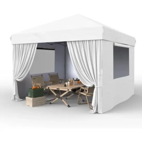 10x10 Pop Up Canopy Tent with 4Pcs Sidewalls, Portable Instant Canopy with 4 Stakes, 4 Ropes, 4 Sandbags for Patio, Outdoor, Camping image {12}