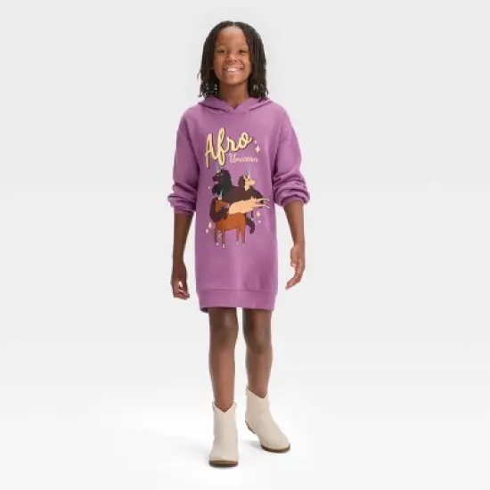 Girls' Afro Unicorn Sweatshirt Dress - Dark Purple image {2}