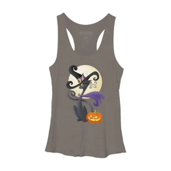 Women's Design By Humans Bewitching Black Halloween Kitty Cat By LittleBunnySunshine Racerback Tank Top image {7}