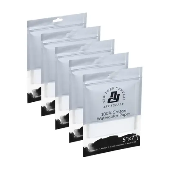 New York Central Watercolor Paper Sheets, 5x7 Inch, 300lb Cold Press, Pack of 25 - Professional Grade, Acid-Free, Archival, Superior Surface Stability image {6}