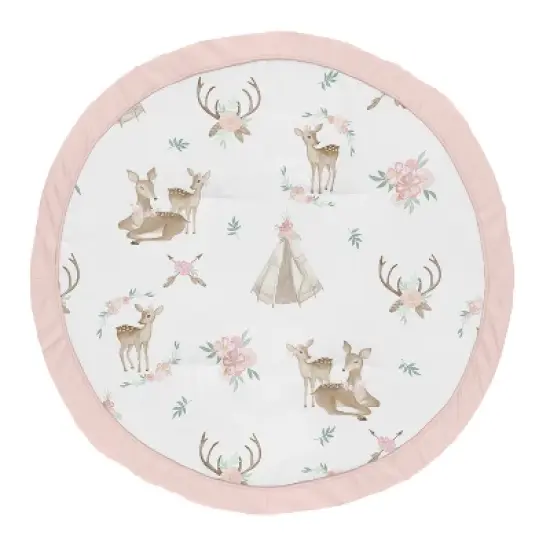 Sweet Jojo Designs Girl Baby Tummy Time Playmat Deer Floral Pink Taupe and Green image {4}