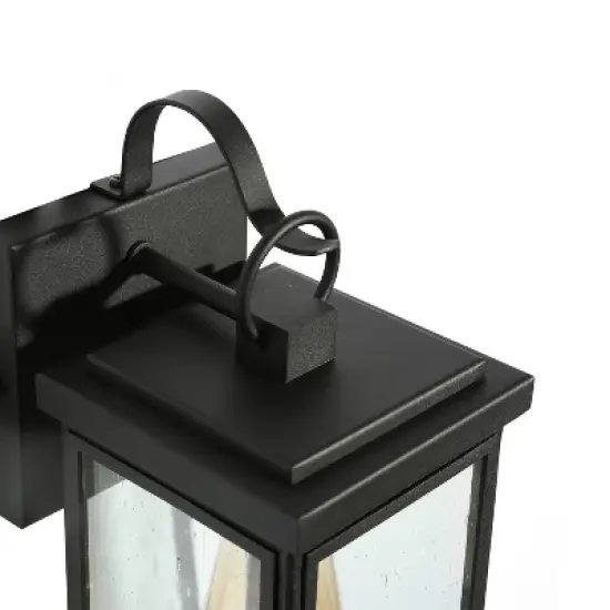 12" Metal/Seeded Glass Square Outdoor Wall Light Matte Black - LNC image {6}