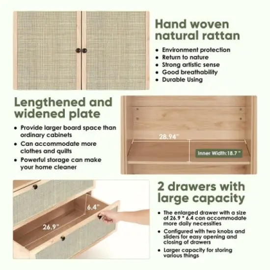 Brafabhome Farmhouse 4 Doors Armoire Wardrobe Closet, 71" Tall Freestanding Wardrobe Clothes Cabinet with Drawers and Hanging Rod for Bedroom image {7}